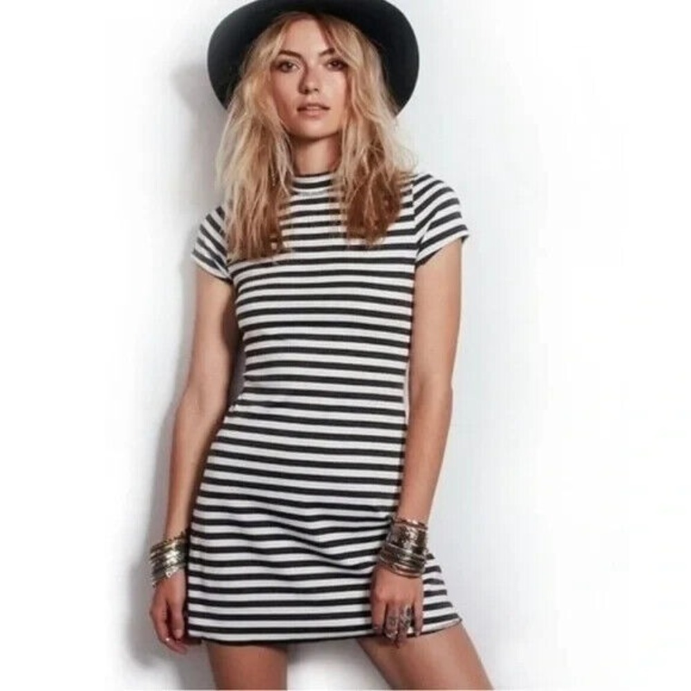 Free People Black and White Striped Mini Dress